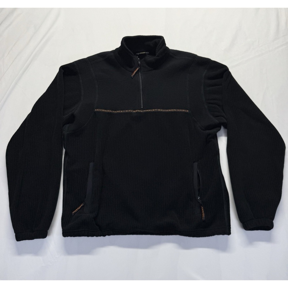 Vintage Harley Davidson 1/4 Zip Pullover Fleece Sweatshirt Men's Large USA black